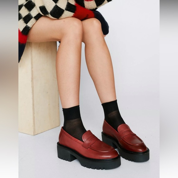 Nasty Gal Shoes - Nasty Gal Chunky Red Leather Loafers Size 7